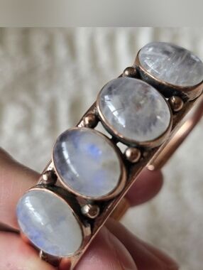 Copper Cuff Bracelet With Rainbow Moonstone, Southwestern